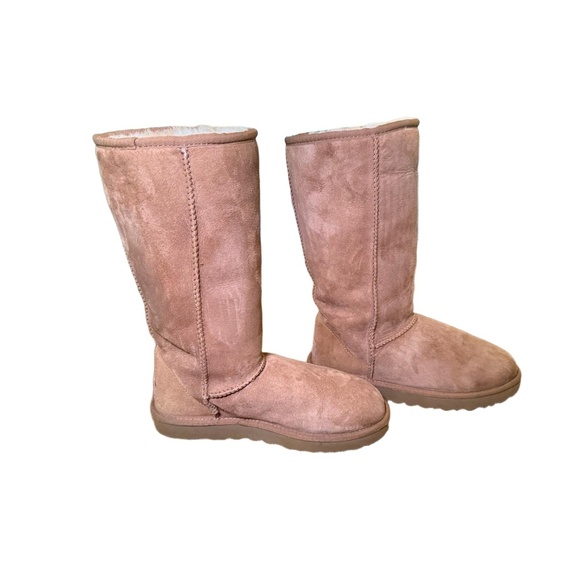 UGG Boots Womens Size 7 Camel Classic Tall Suede Fur Lined Cozy Winter Warm - Picture 5 of 9